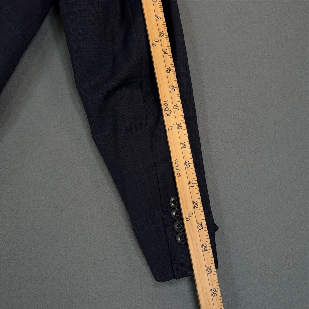 Jos A Bank 1905 Slim Fit Navy Windowpane Organica Wool Blazer 42R brrr Comfort - Picture 8 of 11